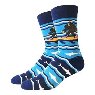 surfing bigfoot socks blue